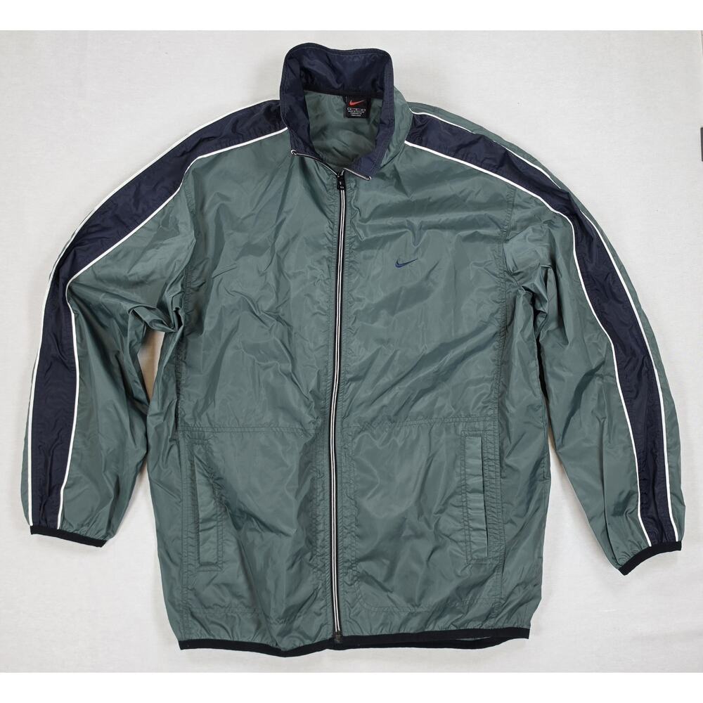 Vtg Nike Windbreaker Jacket Sage Green Full Zip Swoosh Y2K Lighweight Mens Large